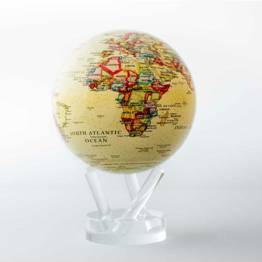 4.5" ATE Yellow Political Map World MOVA Globe