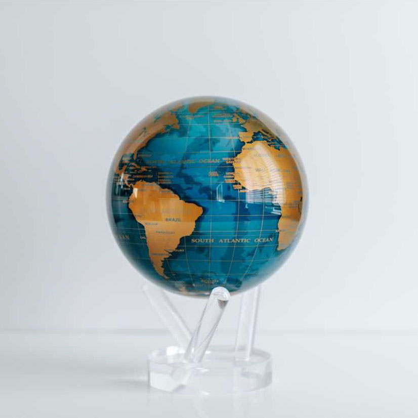 4.5" Gold terrestrial and dark blue ocean MOVA Globe with base