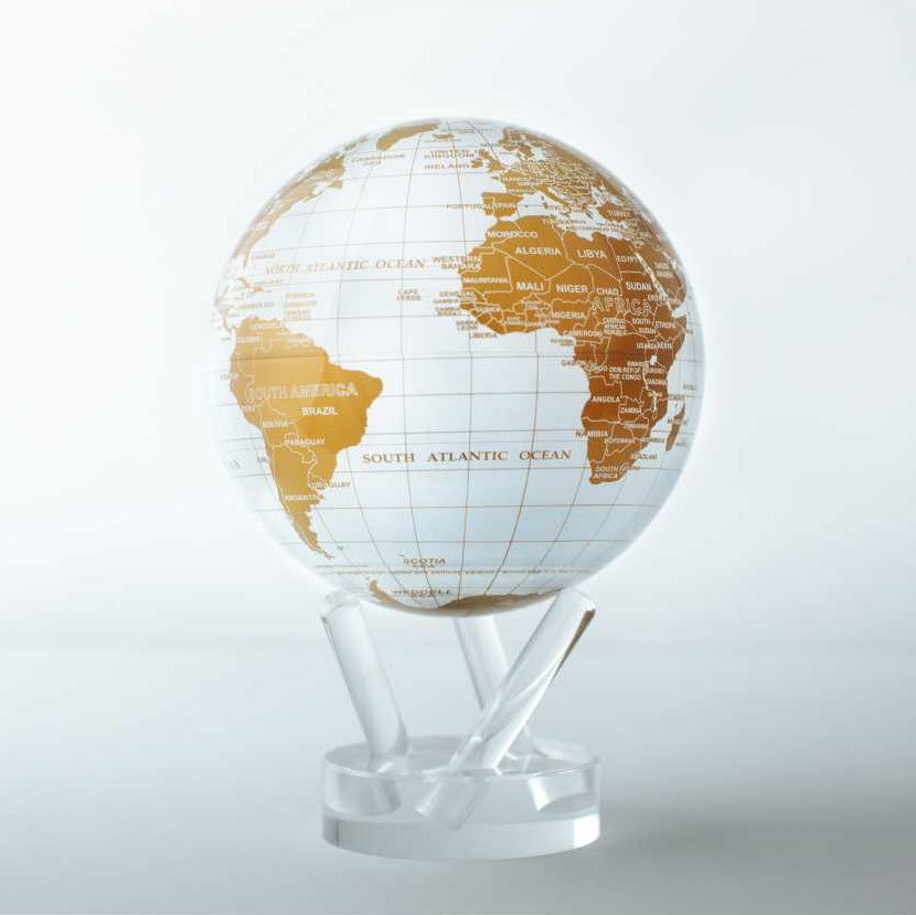 6" White and Gold map MOVA Globe with base