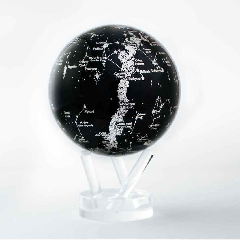 8.5" Silver Constellation in Black Mova Globe with base